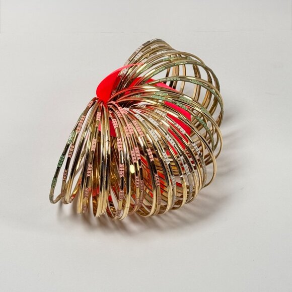 New Skinny Bracelet Stack Set Gold Tone Slim Bangles Enamel Ethnic Glam - Picture 2 of 5